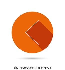 Left arrow icon. Previous sign. Back direction symbol. Round orange web button with shadow.