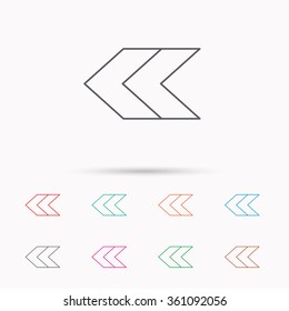 Left arrow icon. Previous sign. Back direction symbol. Linear icons on white background.