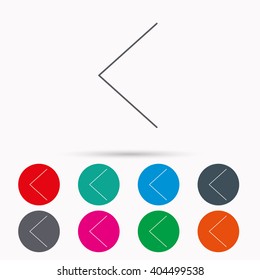 Left arrow icon. Previous sign. Back direction symbol. Linear icons in circles on white background.