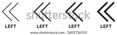 Left arrow icon set showing double arrow symbols in multiple stroke weights.