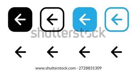 Left Arrow Icon Set Vector - Back, Previous, and Return Buttons in Flat and Outline Styles,Arrow Circle curve collection design, Curved arrow flat icon sign and symbol, isolated on white background
