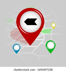 icono de flecha izquierda. Vector de glifo simple de la ubicación de flecha de pin establecido para UI y UX, sitio web o aplicación móvil