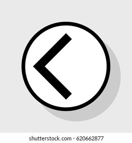 Left arrow icon. Vector. Flat black icon in white circle with shadow at gray background.