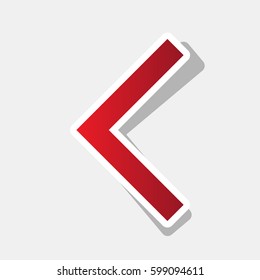 Left arrow icon. Vector. New year reddish icon with outside stroke and gray shadow on light gray background.