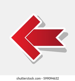 Left arrow icon. Vector. New year reddish icon with outside stroke and gray shadow on light gray background.