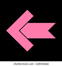 Left arrow icon. Vector. Pink icon on black background.