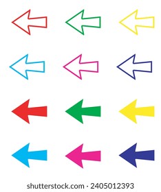 Left arrow icon vector. Previous icon sign symbol in trendy flat style. Set elements in colored icons. Go back arrow vector icon on white background