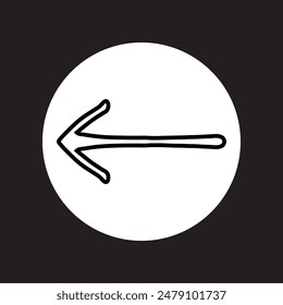 Left arrow icon vector. Previous logo design. Go back arrow vector icon illustration in circle isolated on black background