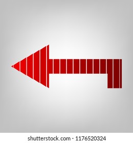 Left arrow icon. Vector. Vertically divided icon with colors from reddish gradient in gray background with light in center.
