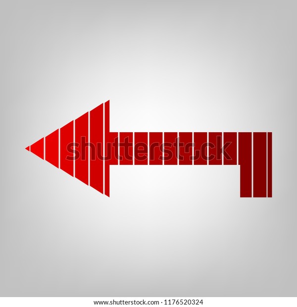 Left arrow icon. Vector. Vertically divided icon\
with colors from reddish gradient in gray background with light in\
center.