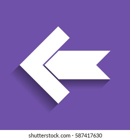 Left arrow icon. Vector. White icon with soft shadow on grape violet background.