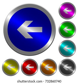 Left arrow icons on round luminous coin-like color steel buttons