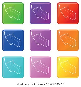 Left arrow icons set 9 color collection isolated on white for any design