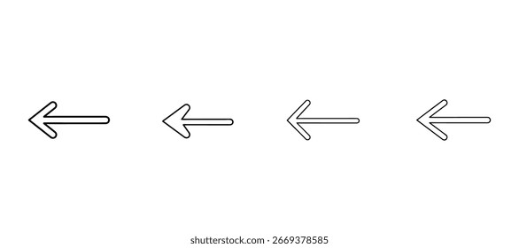Left Arrow Line Art Icon Set – Minimal Thin Outline, Pixel Perfect Vector for Navigation, Back, Undo, and UI Design