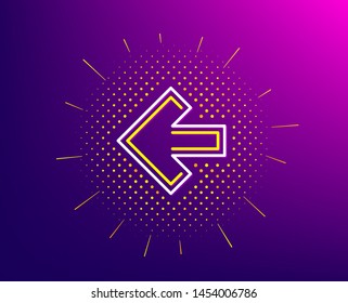 Left arrow line icon. Halftone pattern. Direction Arrowhead symbol. Navigation pointer sign. Gradient background. Left arrow line icon. Yellow halftone pattern. Vector
