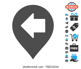 Left Arrow Marker grey pictograph with free bonus symbols. Vector illustration style is flat iconic symbols.