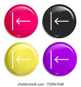 Left arrow multi color glossy badge icon set. Realistic shiny badge icon or logo mockup