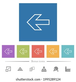 Iconos blancos planos de la flecha izquierda en fondo cuadrado. 6 iconos de bonificación incluidos.