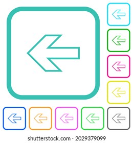 Left arrow outline vivid colored flat icons in curved borders on white background