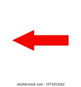 Left arrow red icon or symbol isolated on white Background