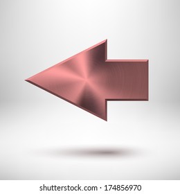 Left arrow sign with pink metal texture (silver, chrome, steel, iron), realistic shadow and light background for internet sites, web user interfaces (UI) and applications (apps). Vector.