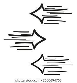Trio de seta para a esquerda. Movimento reverso rápido. Orientação simplificada Vetor. Contorno mínimo em negrito.