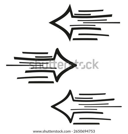 Left arrow trio. Fast reverse motion. Streamlined guidance Vector. Minimal bold outline.