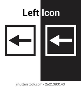 left arrow vector icon .Black and white background.
