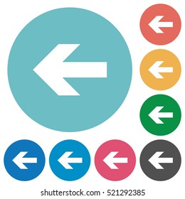 Left arrow white flat icons on color rounded square backgrounds