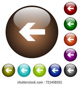 Left arrow white icons on round color glass buttons