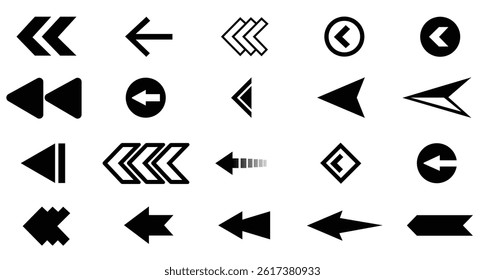 Left arrows icon set. Vector set of swipe arrows. Arrow vector icon. Arrows collection. Vector illustration