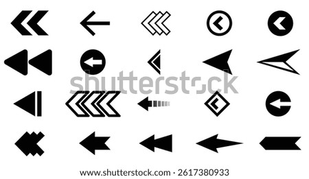 Left arrows icon set. Vector set of swipe arrows. Arrow vector icon. Arrows collection. Vector illustration