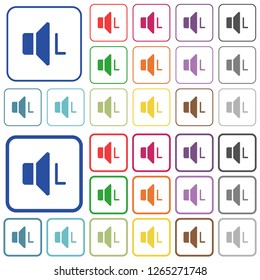 Left audio channel color flat icons in rounded square frames. Thin and thick versions included.