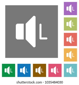 Left audio channel flat icons on simple color square backgrounds
