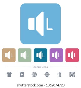 Left audio channel white flat icons on color rounded square backgrounds. 6 bonus icons included