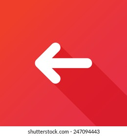 Left back straight arrow icon. Modern design flat style icon with long shadow effect