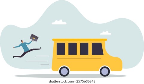 Left behind, exclusion or forgotten employee, failure or mistake to come late and miss the bus, opportunity gone away.business concept.flat character.