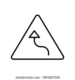Left bend ahead sign symbol, icon  in flat black line style, isolated on white background