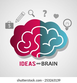 Left brain and right brain with concepts in gray background; Vector Illustration