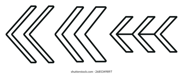 Left Chevron Icon Set – Outline and Minimal Symbols for Navigation, Direction, and Interface Design
