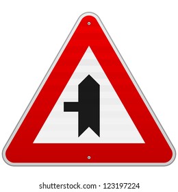Left Crossroad Sign - Direction Warning Sign with black silhouette on white background