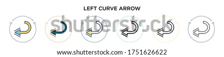Left curve arrow icon in filled, thin line, outline and stroke style. Vector illustration of two colored and black left curve arrow vector icons designs can be used for mobile, ui, web