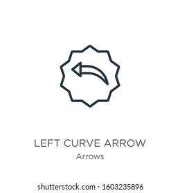 Left curve arrow icon. Thin linear left curve arrow outline icon isolated on white background from arrows collection. Line vector sign, symbol for web and mobile