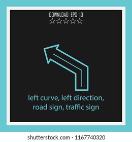 left curve, left direction, road sing, traffic sing vector icon