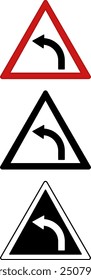 Left Curve Signs. Warning Road Signs. Red, Black, and White Vector Icons