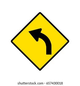Left curve traffic sign isolated on white background