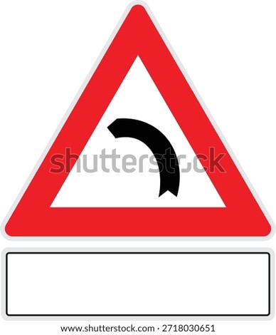 Left curve warning traffic icon with triangular road sign and blank information panel