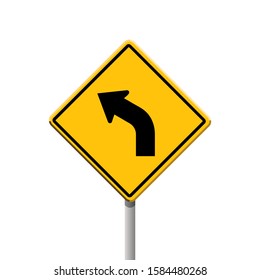 left curve yellow road sign, vector illustration