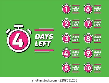 Left days countdown banner. sales time count. Ten, Nine, Eight, Seven, Six, Five, Four, Three, Two, One, Zero days left. vector illustration