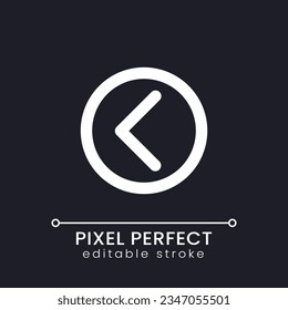 Left direction arrow pixel perfect white linear ui icon for dark theme. Mobile app element. Vector line pictogram. Isolated user interface symbol for night mode. Editable stroke. Poppins font used
